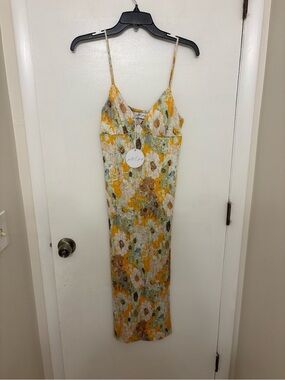 Petal & Pup Ville Pleated Midi Dress Multi Floral Yellow Green US Size M NWT